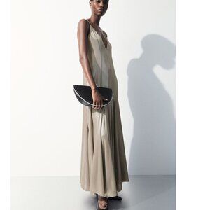 COS | Silver Metallic Flared Spaghetti Strap Maxi Slip Dress